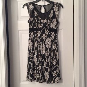 Black and Cream Flowered Skater Dress